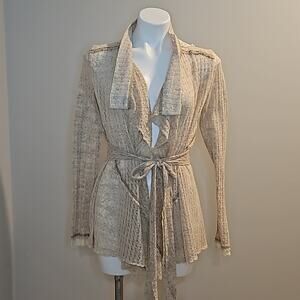 Nick & Mo Lace Open Front Boho Cream Beige Knitted Cardigan